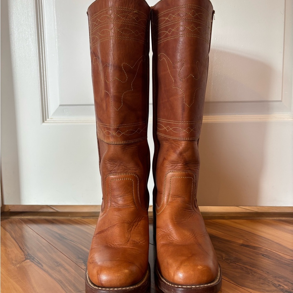 Rare Fryes! Longhorn Stitch Brown Leather Boots 8.5